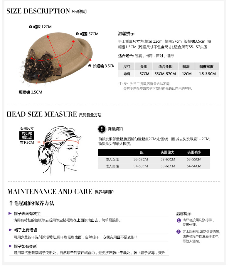貝雷帽，羊毛呢帽，尺寸說明